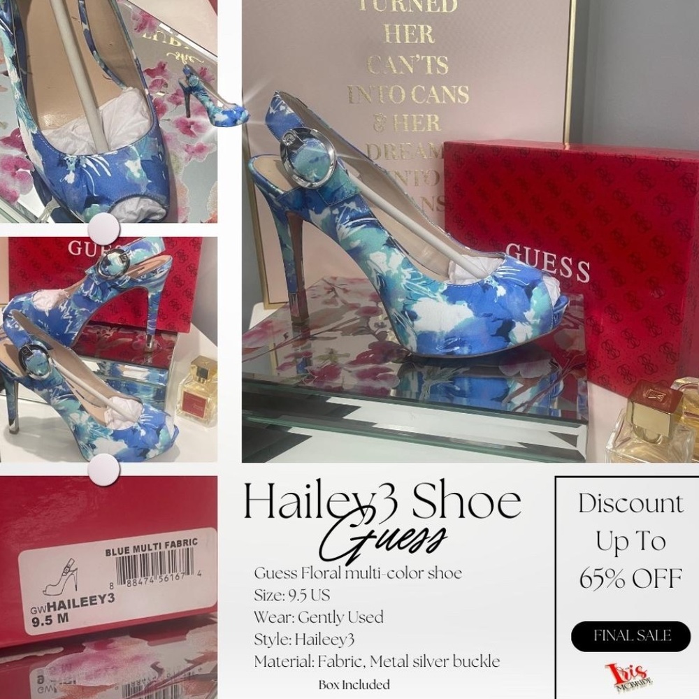 Blue Floral Peep Toe Sling Pumps | Guess